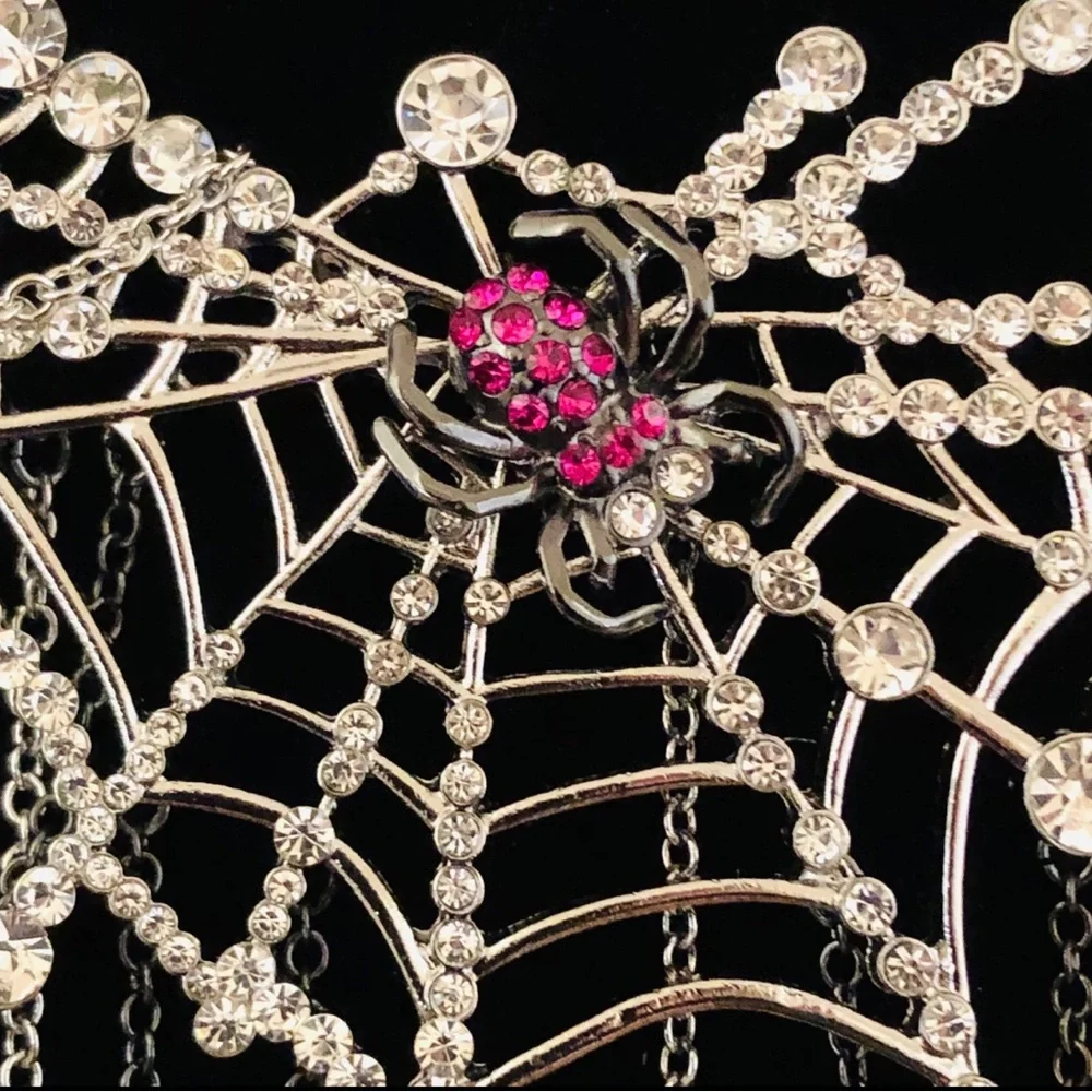 Authentic Betsey Johnson Statement Necklace - Crystal Spider Web, Gothic NWT